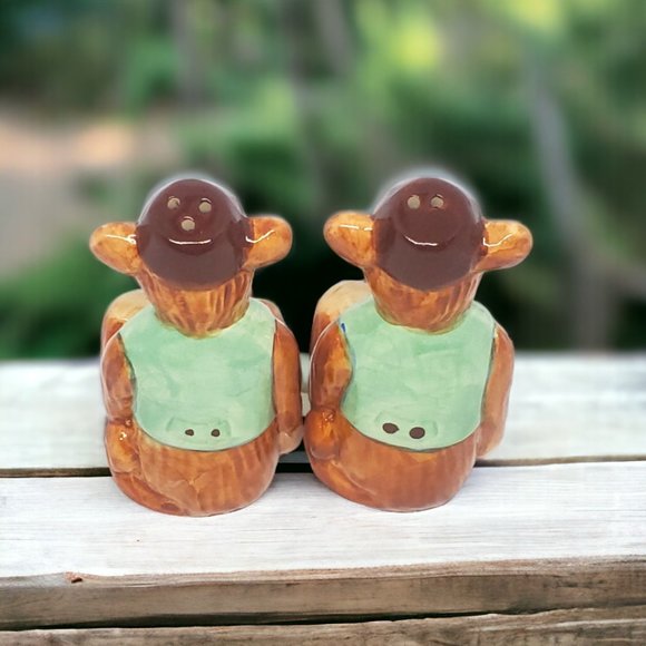 Twin Monkeys Salt & Pepper Shakers - Ceramic - Hand Painted - Picture 3 of 6